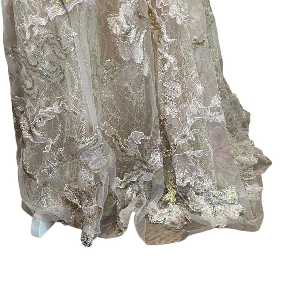 NWOT Mac Duggal blush long sleeve floral applique trumpet style gown - 6 - Picture 16 of 16